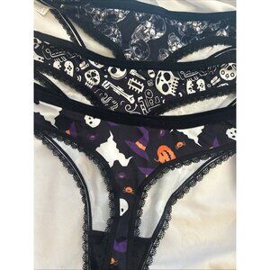 Morvia 3pk lace trim Bikini Goth Skater Emo panties M Skulls Witch  Halloween